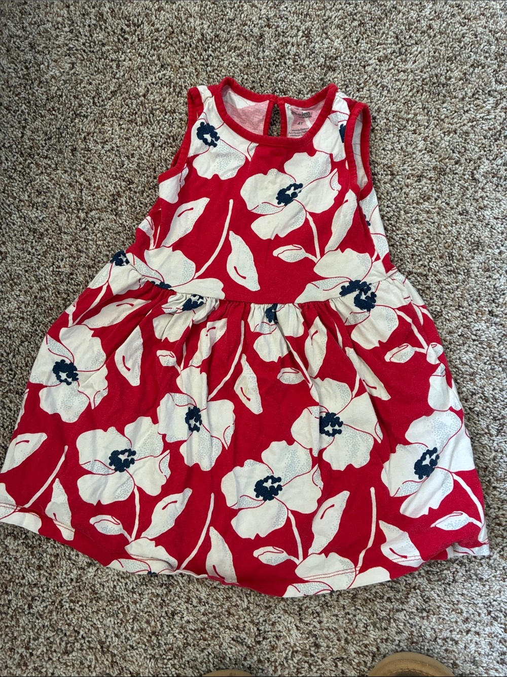 Girls Red Floral Sleeveless Cotton Dress